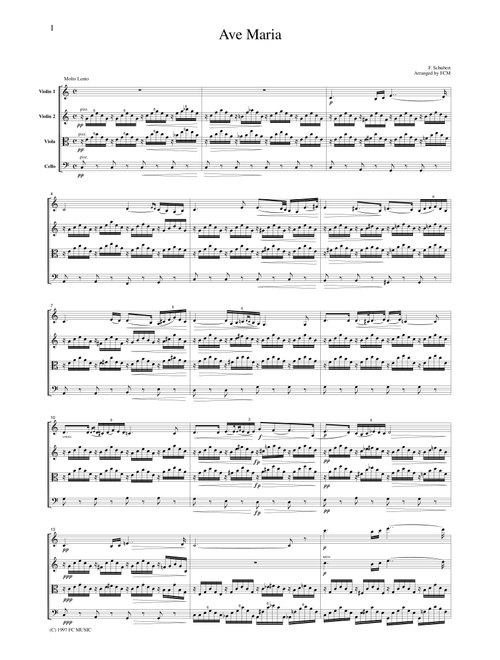 Schubert  Ave Maria, for string quartet, CS001 (Arr. FCMUSIC) (String Quartet)