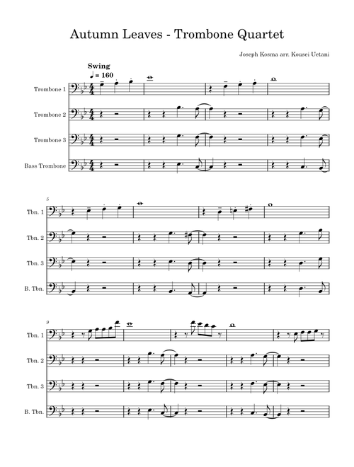 Autumn Leaves for Trombone Quartet – Joseph Kosma arranged by Kousei Uetani
