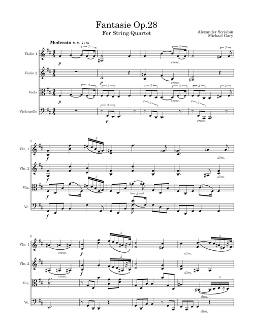 Fantasie, Op.28 – Alexander Scriabin for String Quartet