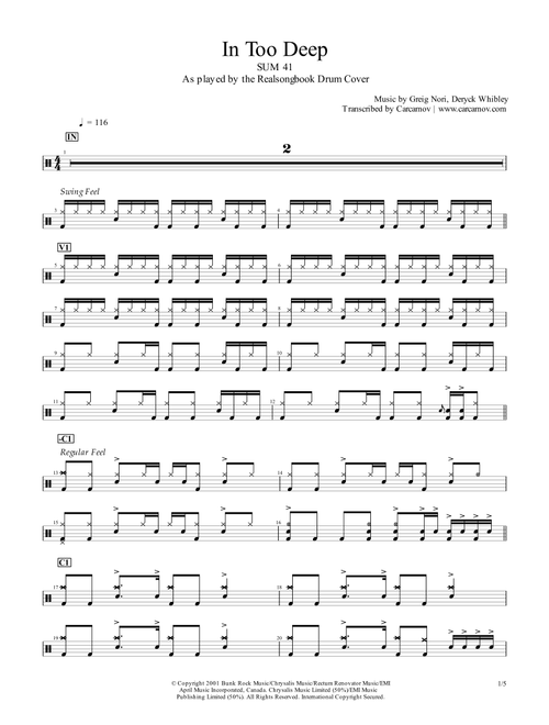 In Too Deep (Arr. Realsongbook) - Sum 41 (Drums)
