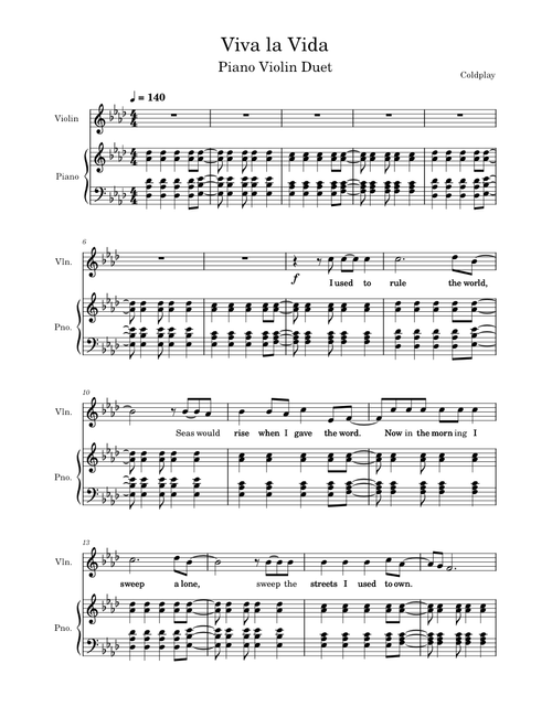 Viva la Vida – Coldplay Viva La Vida Piano Violin Duet