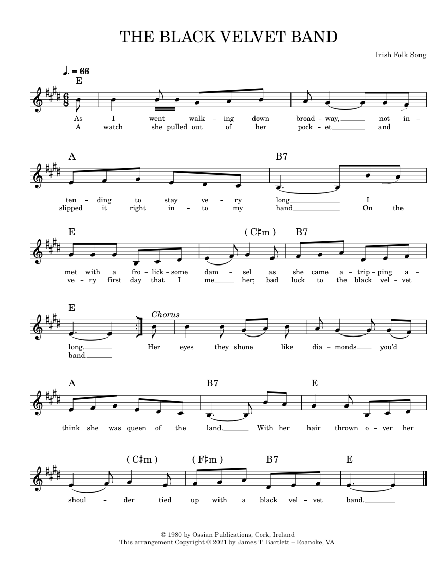 The Black Velvet Band [lead sheet] Sheet music for Piano (Solo