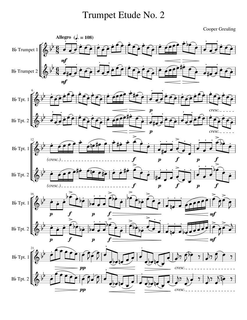 Trumpet Etude No. 2 Sheet Music for Trumpet in b-flat (Brass Duet ...