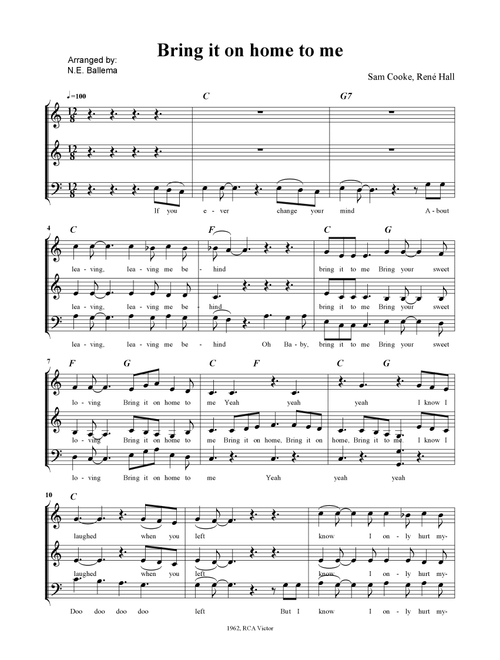 Bring it on home to me (Arr. N.E. Ballema) - Sam Cooke (Choral, SATB)