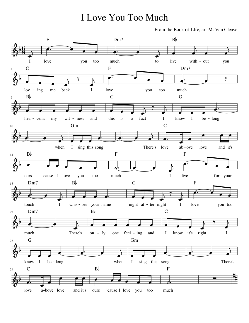 I Love You Too Much Sheet Music with Chords for Piano (Solo) easy