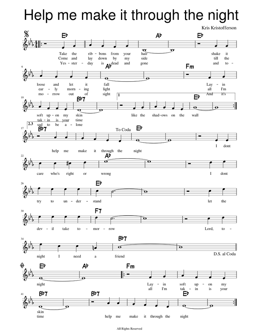 Help me make it through the night Sheet music for Piano (Solo