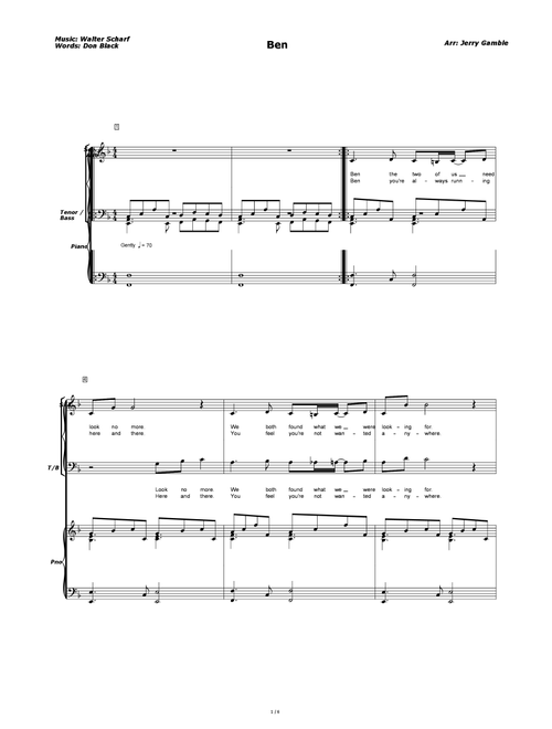 Ben (Arr. Jerry Gamble) - Michael Jackson (Choral, SATB)