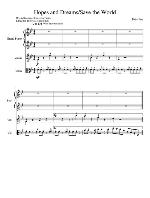 Hopes and Dreams/Save the World for Piano Violin and Viola Trio