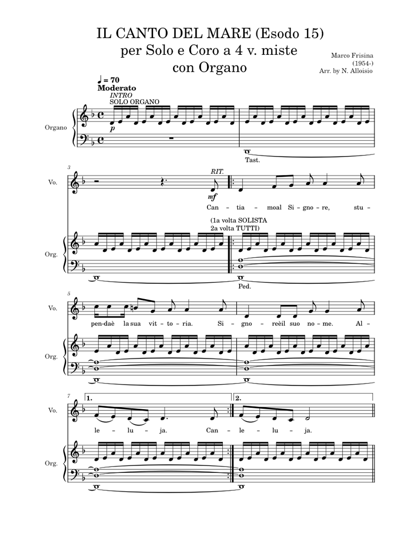 Il Canto del Mare Esodo 15 (per Solo e Coro a 4 v. miste con Organo), M. Frisina Sheet music Il Canto del Mare Esodo 15 (per Solo e Coro a 4 v. miste con Organo), M. Frisina Sheet music