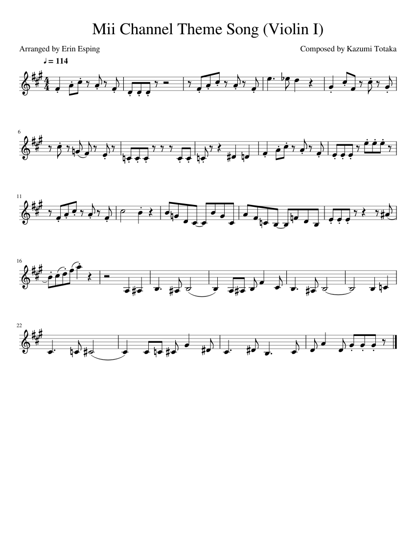 Boven hoofd en schouder Maak los gips Mii Channel Theme Song Violin I Sheet music for Piano (Solo) | Musescore.com