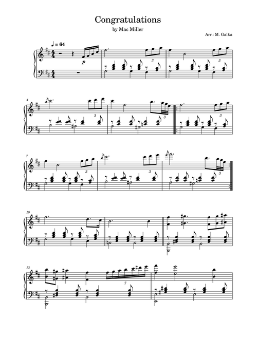 Congratulations (Arr. M. Galka) - Mac Miller (Piano Solo)