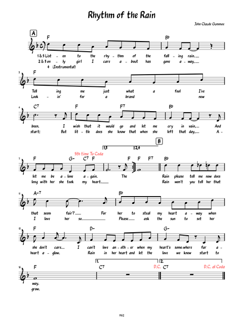 Rhythm of the Rain (Lead sheet with lyrics )