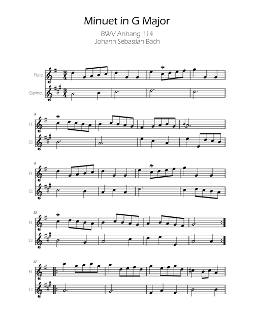 Minuet in G major BWV Anh. 114 - Bach - Flute and Clarinet (Arr. Ygor Nunes) - Johann Sebastian Bach (Instrumental Duet)