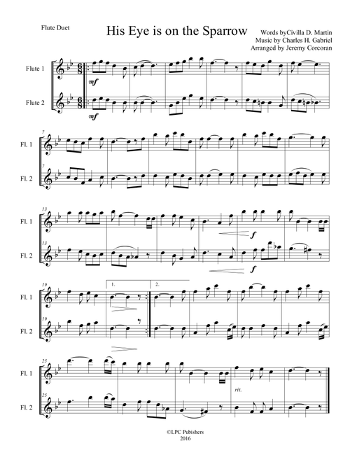 His Eye Is on the Sparrow for Two Flutes (Arr. Jeremy Corcoran) - Charles Gabriel (Flute Duet)