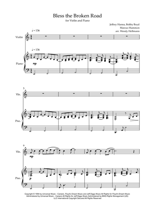 Bless The Broken Road (Arr. Wendy Hellmann) - Rascal Flatts (Violin and Piano)