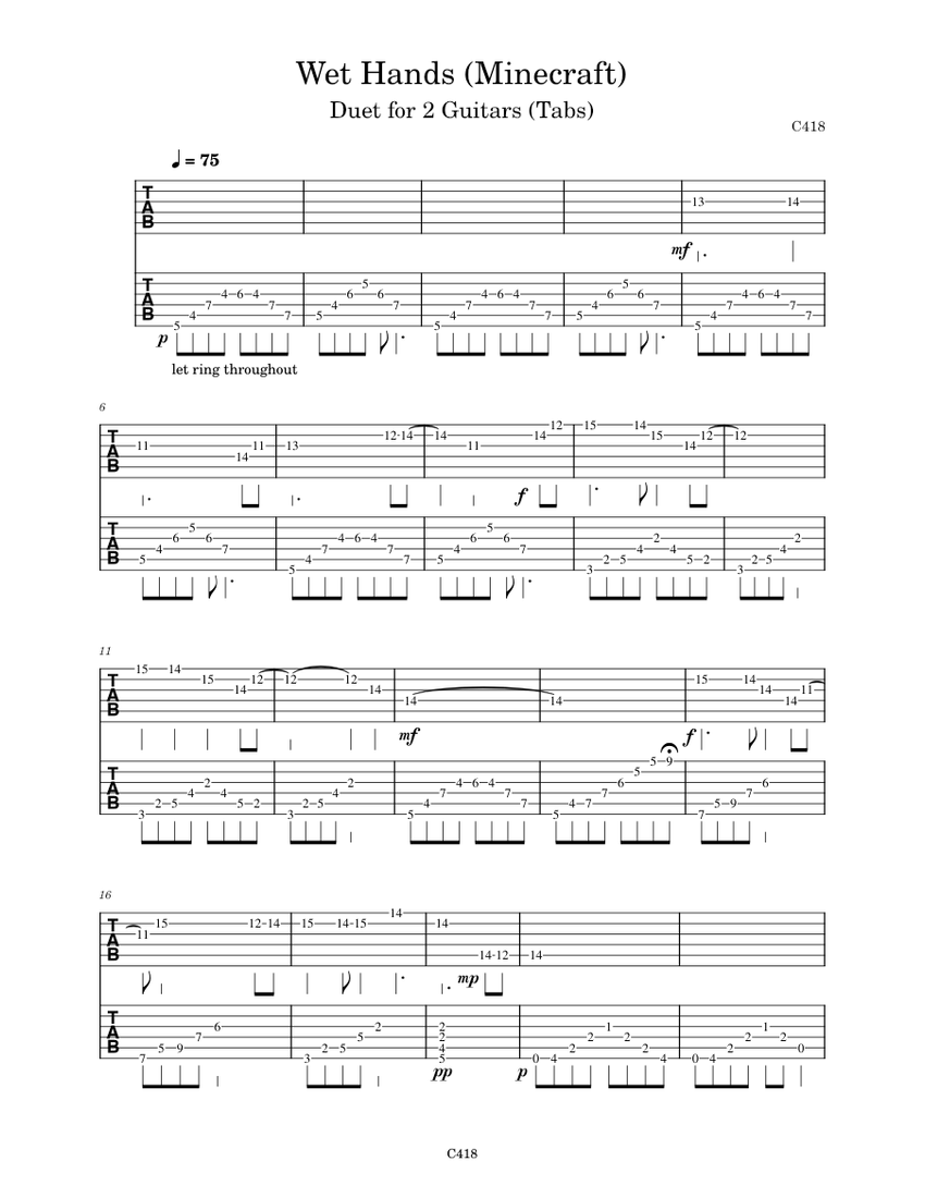 Wet Hands C418 Sheet music for Guitar (Mixed Duet)