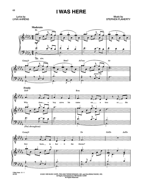 I Was Here (from The Glorious Ones) - Lynn Ahrens (Piano Vocal)