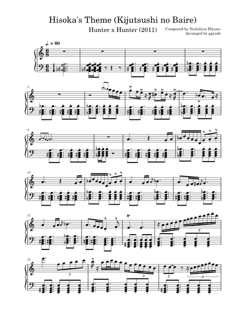 Hisoka's Theme for Solo Piano
