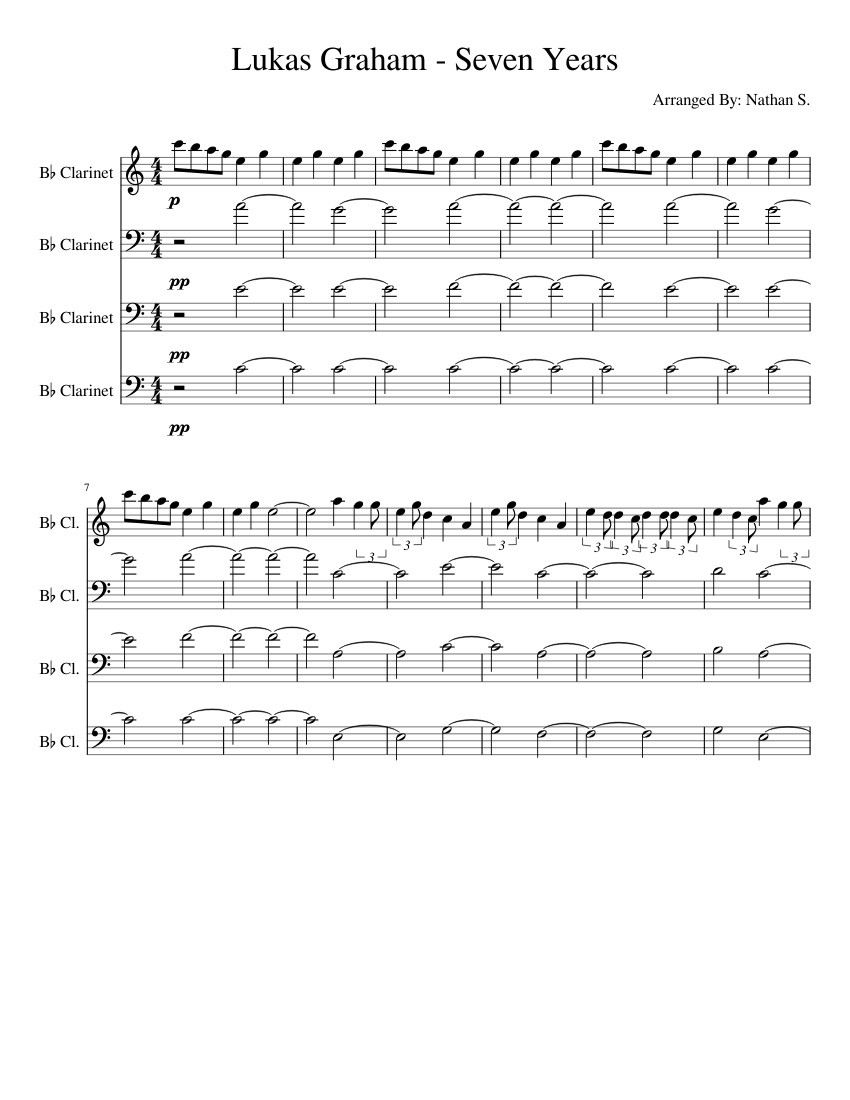 Lukas Graham Seven Years Sheet music for Clarinet in b flat Mixed Quartet Musescore