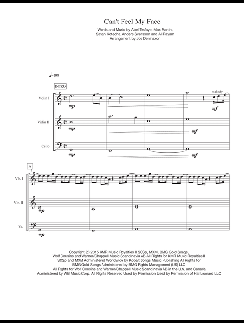 Can't Feel My Face (Arr. Joe Deninzon) - The Weeknd (String Ensemble)
