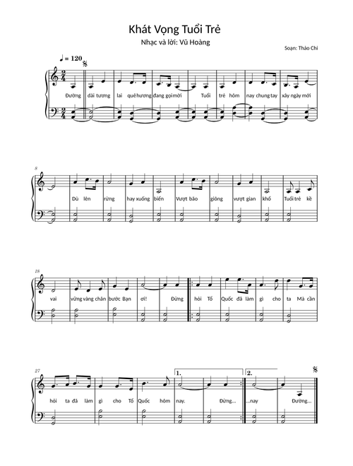 Khát Vọng Tuổi Trẻ Sheet Piano – Thảo Chi