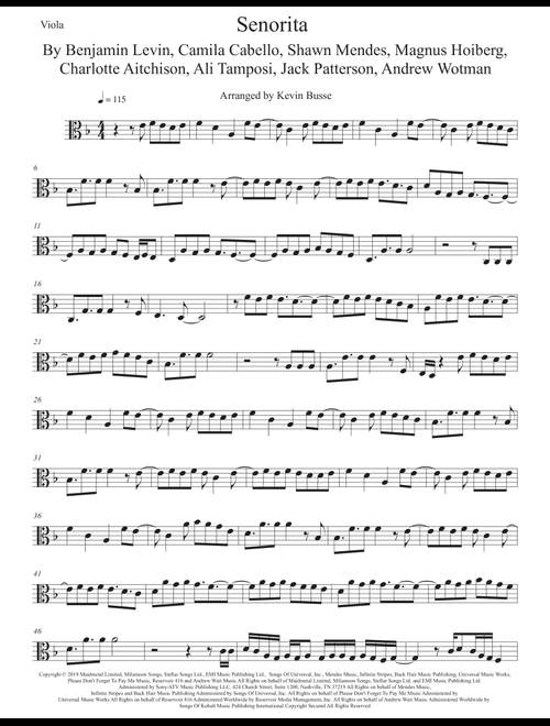 Senorita (Arr. Kevin Busse) - Shawn Mendes And Camila Cabello (Viola Solo)