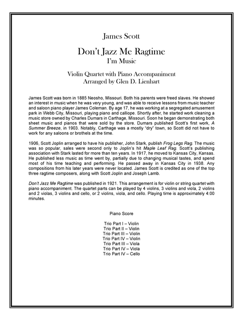 Don't Jazz Me Ragtime (Arr. Glen D. Lienhart) - James Scott (String Ensemble)