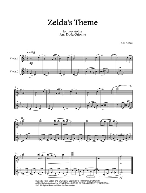 Zelda's Theme (Arr. Duda Oriontte) - Andre G Previn (Violin Duet)
