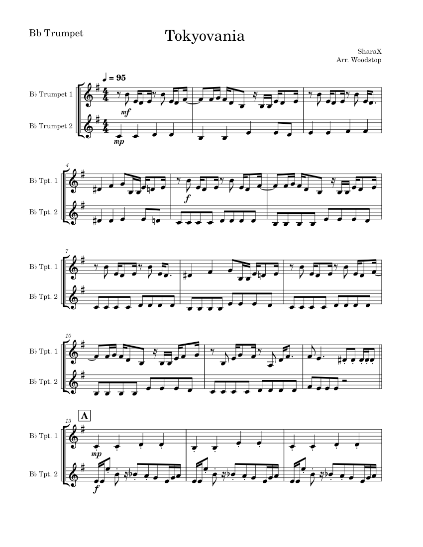 Tokyovania – SharaX (Trumpet duet) Sheet Music for Trumpet in b