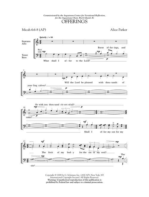 Offerings (Arr. Alice Parker) (Choral, SATB)