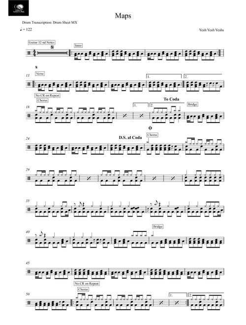 Maps (Arr. Drum Sheet MX) - Yeah Yeah Yeahs (Drums)