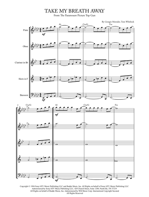 Take My Breath Away (love Theme) (Arr. Karen Gueiros) - Berlin (Woodwind Ensemble)