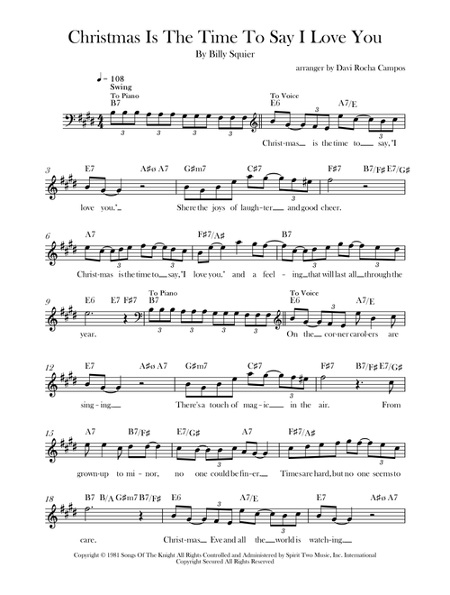 Christmas Is The Time To Say I Love You (Arr. Davi Rocha Campos) - Billy Squier (Lead Sheet - Fake Book)