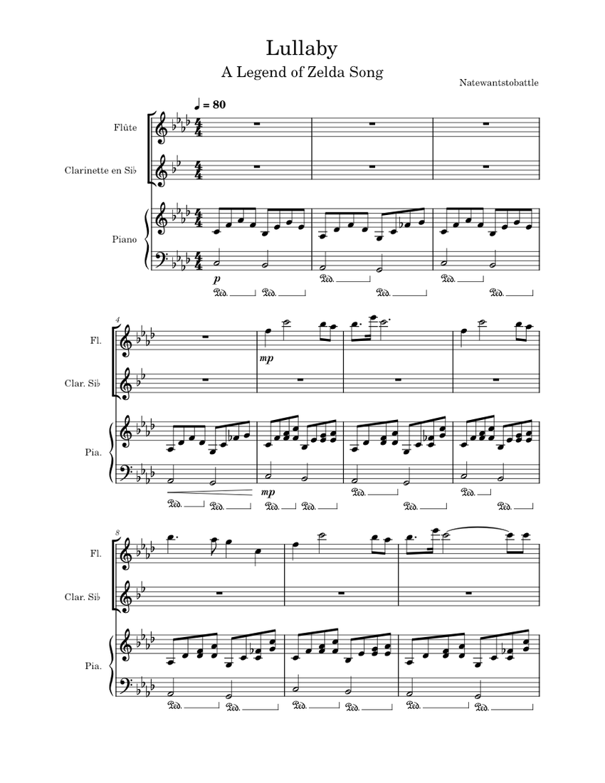 "Lullaby" A Legend of Zelda Song NateWantsToBattle Sheet music for