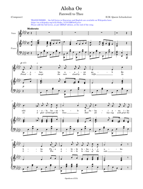 Aloha 'Oe – Liliuokalani