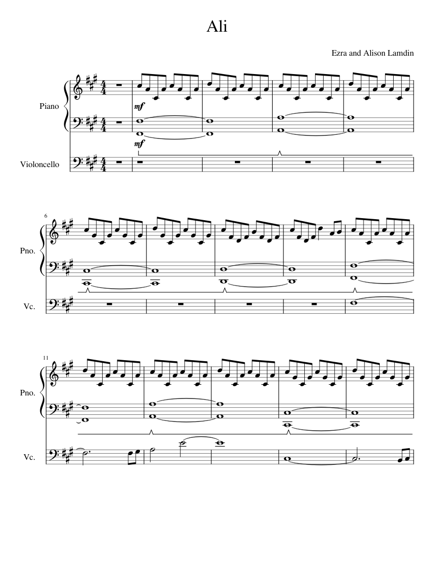 Ali Sheet music for Piano, Cello (Solo) | Musescore.com