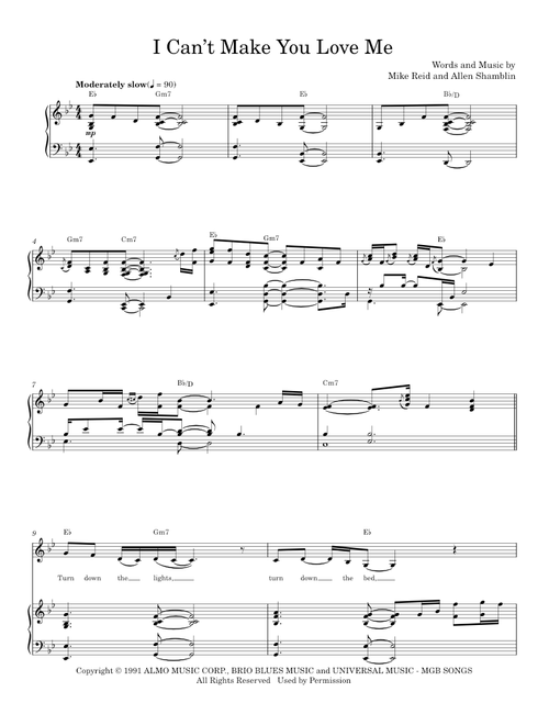 I Can't Make You Love Me - Bonnie Raitt, George Michael (Piano-Vocal-Guitar)