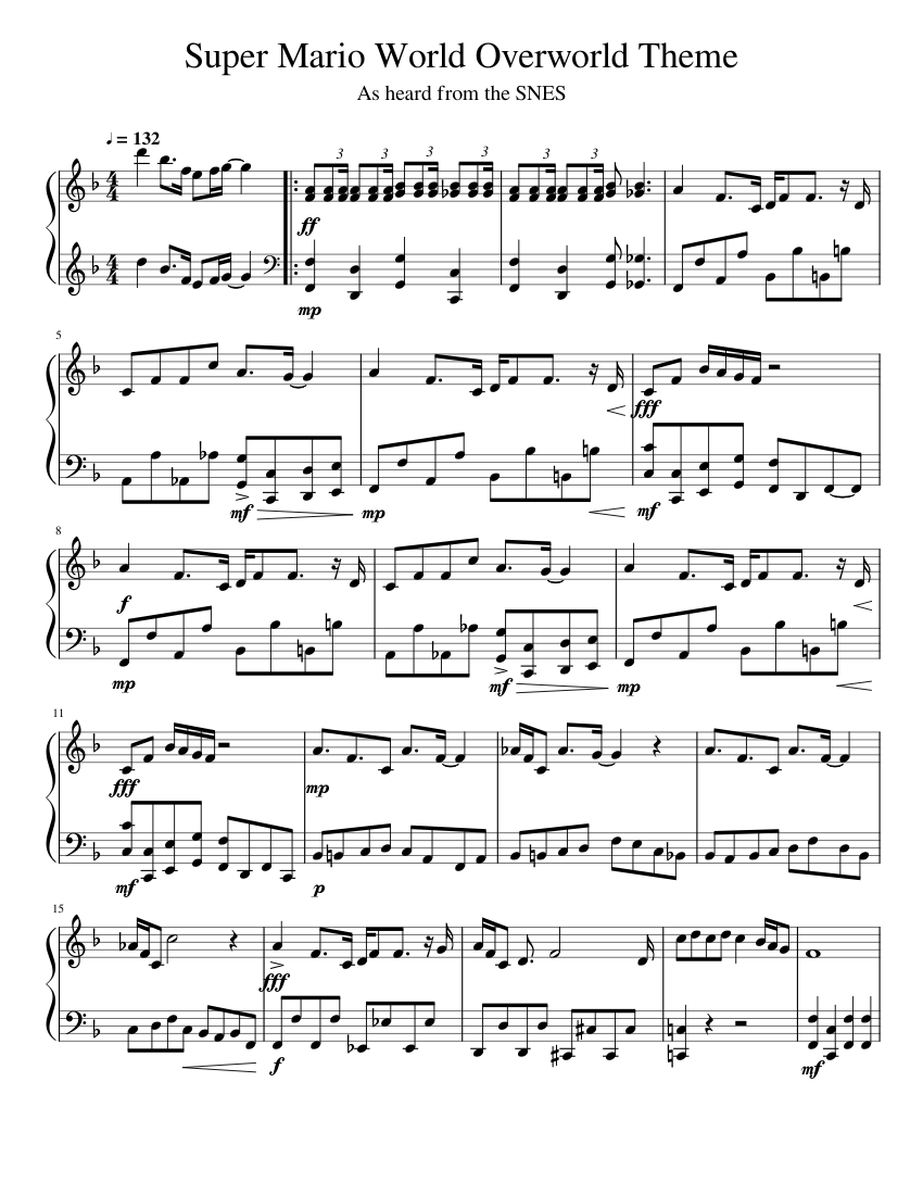 Super Mario World Overworld Theme (Piano Version) Sheet Music for