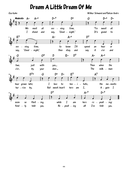 Dream a Little Dream of Me (Lead sheet with lyrics and verse )