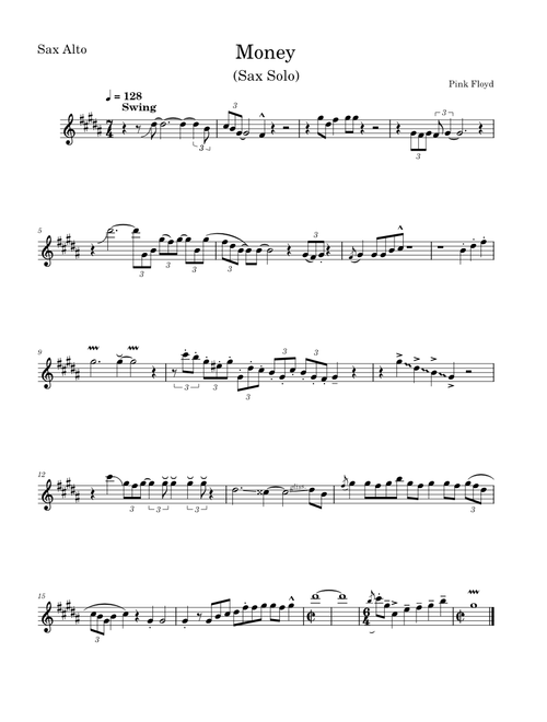 Money Sax Solo - Pink Floyd (Sax Alto Transcription)