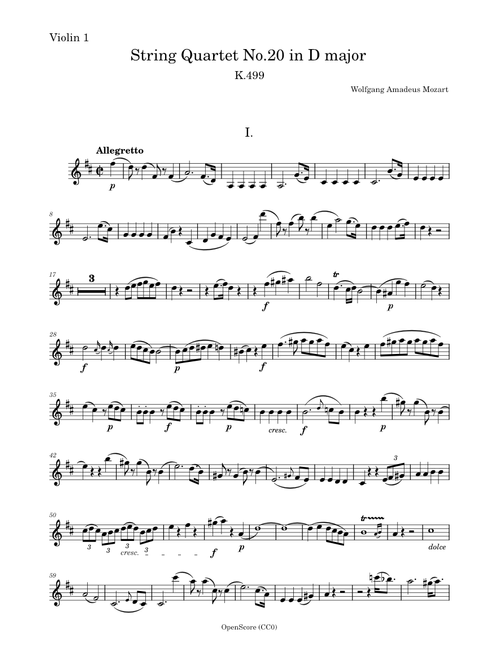 Mozart, W.A. - String Quartet No.20 , K.499 - complete sheet