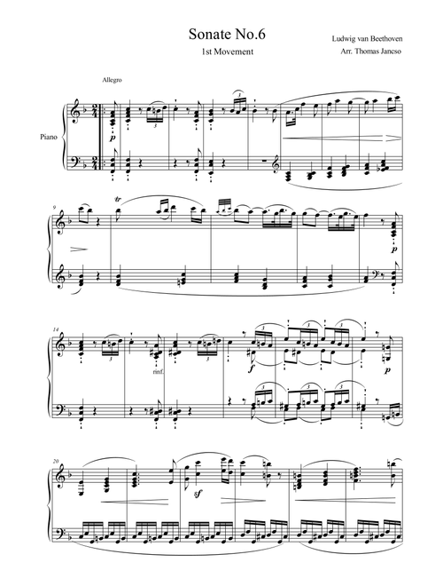 Sonata No.6 (Arr. Thomas Jancso) - Ludwig van Beethoven (Piano Solo)