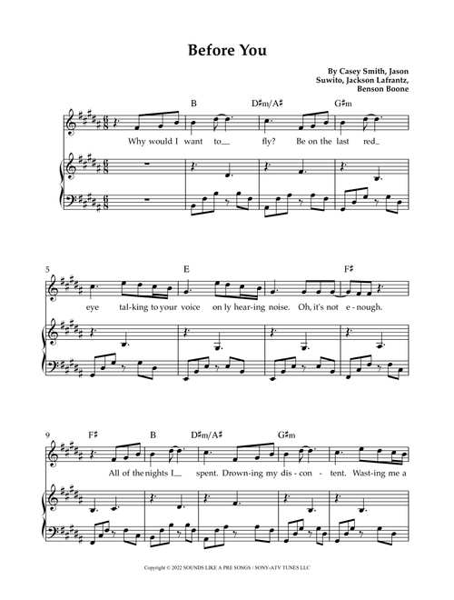 Before You (Arr. Louis van Dijk) - Benson Boone (Piano Vocal)