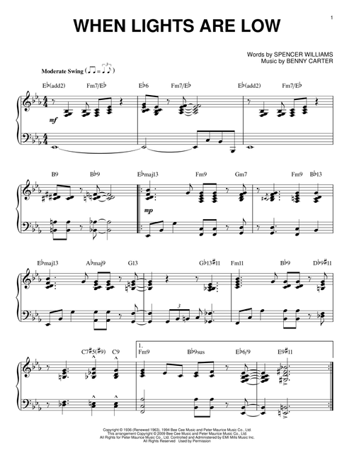 When Lights Are Low (arr. Brent Edstrom) - Benny Carter (Piano Solo)