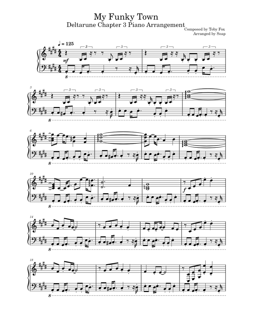 [Old] My Funky Town – Toby Fox | Deltarune Chapter 3 Sheet Music for ...
