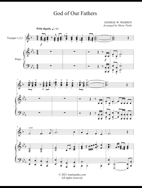 God of Our Fathers (Trumpet Trio - Piano) (Arr. Marty Parks) - George W. Warren (Trumpet and Piano)