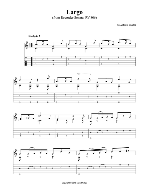 Largo (from Recorder Sonata, RV 806) (Arr. Mark Phillips) - Antonio Vivaldi (Guitar Tab)