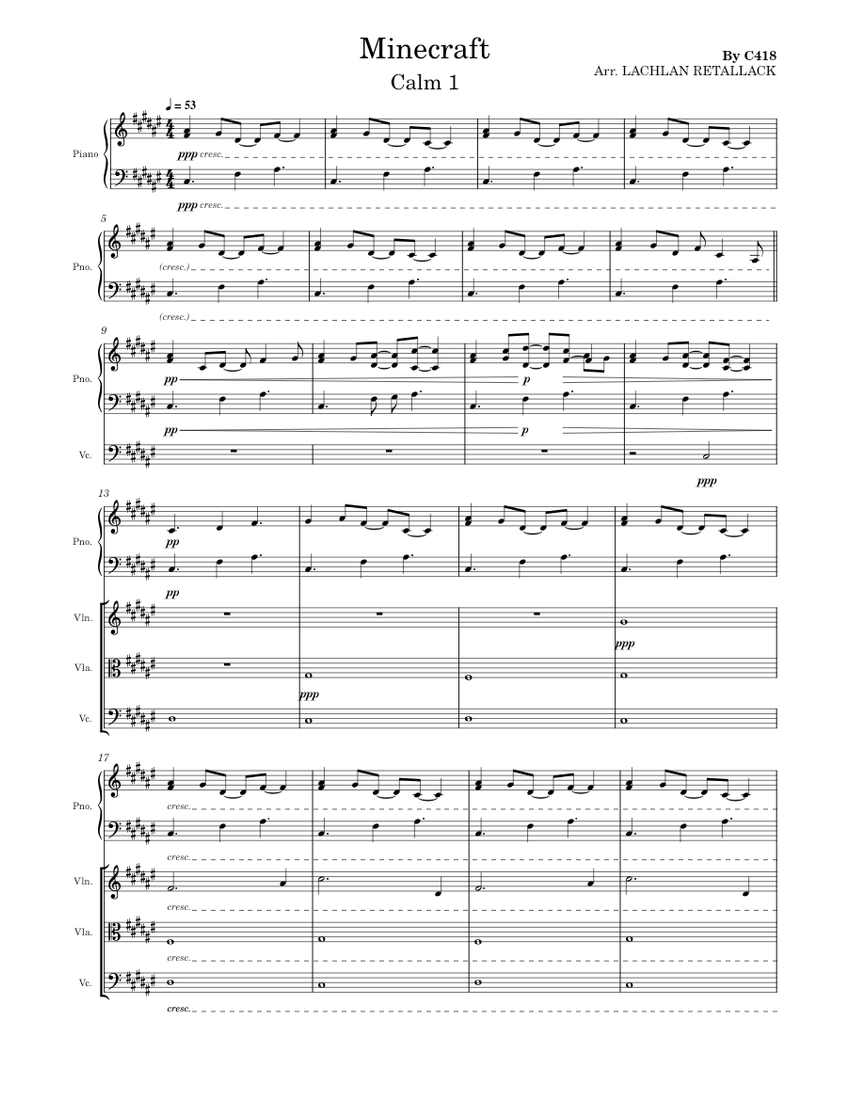 Minecraft - C418 Sheet Music for Piano, Violin, Viola, Cello (Piano ...