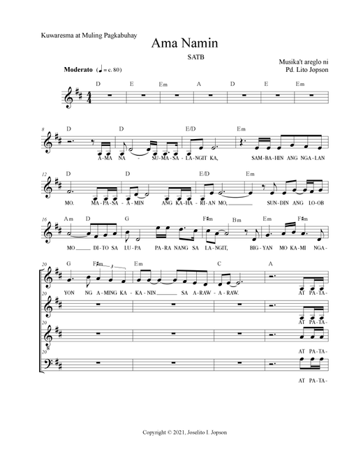 Ama Namin (SATB for Lent and Easter) - Fr. Lito Jopson (Choral, SATB)