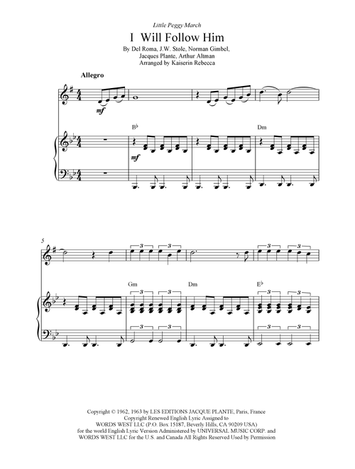 I Will Follow Him (i Will Follow You) (Arr. Kaiserin Rebecca) - Little Peggy March (Alto Sax and Piano)